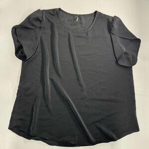 Hot Gift Business Casual Flutter Short Sleeve Womens Black Blouse Size XL